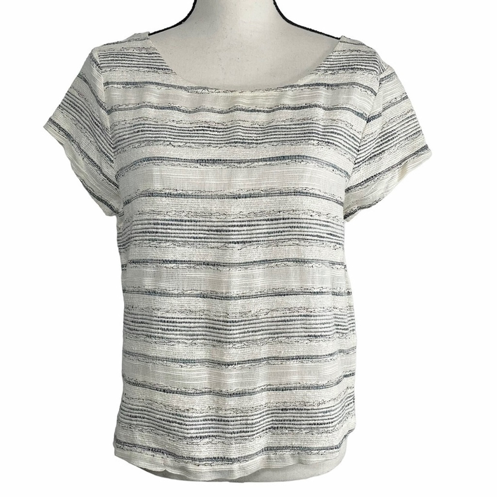 GAP White Gray Jacquard Embroidery Top Short Sleeve Women Small - Picture 8 of 8